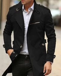 Yanik | Herren Lange Trenchcoat | Windbreaker in Schwarz