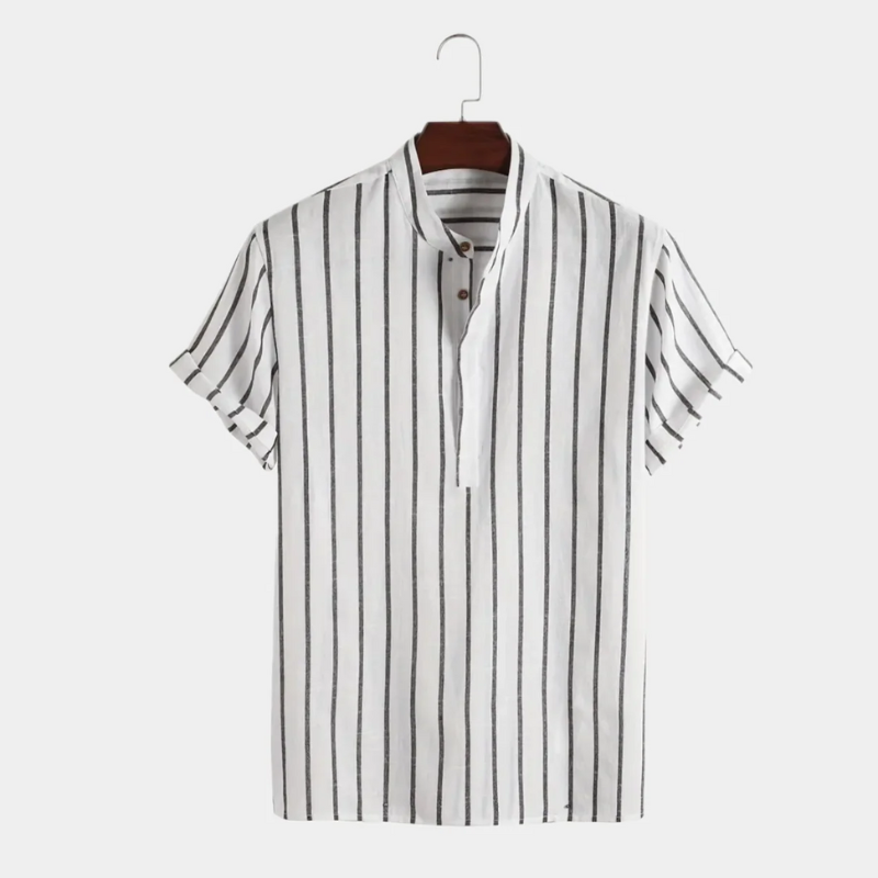 Herren kurzärmliges gestreiftes Hemd | Stehkragen