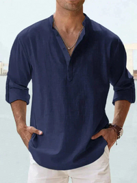 Leon | Herren Langarm Hemd | Sommer in Marineblau