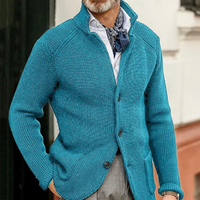 Idris | Herren Lange Strickweste | Trachtenweste in Aqua Blau