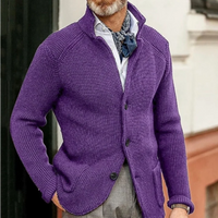 Idris | Herren Lange Strickweste | Trachtenweste in Violett