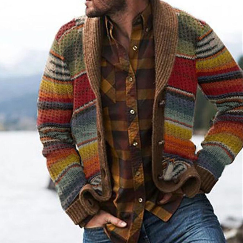 Herren mehrfarbig gestreift Strickjacke | Gestrickt