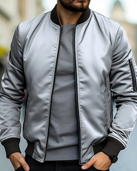Lenmart | Herren Wasserdichte Bomberjacke | Windbreaker in Hellgrau