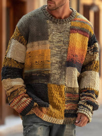 Matthias | Herren Patchwork Grobstrick Pullover Rundhals in Abstrakt