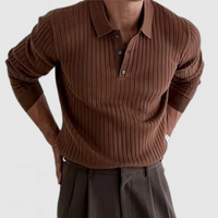 Justine | Herren Poloshirt Langarm | Weiß in Braun