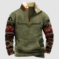Gilbert | Herren Pullover Mit Reißverschluss | Sweater in Olive mit Hornmotiv