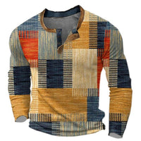 Christian | Herren Retro Colorblock Langarm Henley Strick in Orange