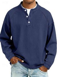 Dominik | Herren Retro Henley Strick Langarm im Used-Look in Königsblau