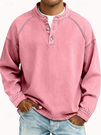 Dominik | Herren Retro Henley Strick Langarm im Used-Look in Pink