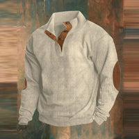 Maximilian | Herren Retro Rippstrick Pullover mit Knopfkragen in Beige