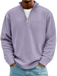 Simon | Herren Rippstrick Quarter-Zip Pullover mit Stehkragen in Lila