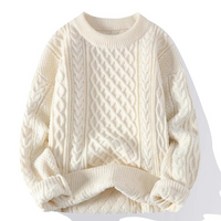 Timothy | Herren Rot Pullover | Strick Sweater in Retro Cream Weiß