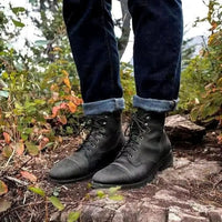 Julian | Herren Schnürstiefel Klassische Leder Boots Robuste Gummisohle in Schwarz