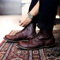 Julian | Herren Schnürstiefel Klassische Leder Boots Robuste Gummisohle in Dunkelbraun