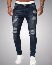 Oswin | Herren Skinny Jeans | Zerrissen in Dunkelblau