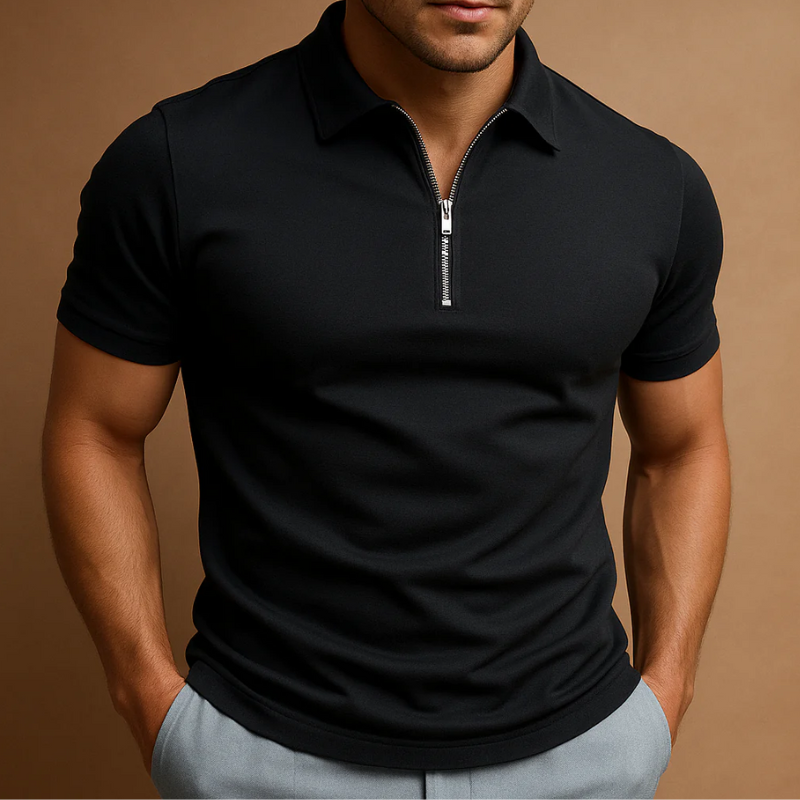 Herren sportliches Poloshirt mit Reißverschluss | Kurzarm
