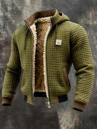 Niklas | Herren Steppjacke mit Fleecefutter Kapuze Reißverschluss Lederdetails in Olivgrün