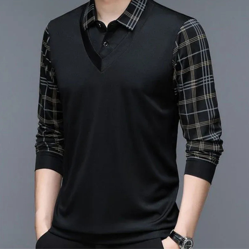 Herren warmes kariertes Poloshirt | Lang