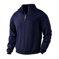 Andreas | Herren Zopfstrick Pullover mit Reißverschluss in Marineblau