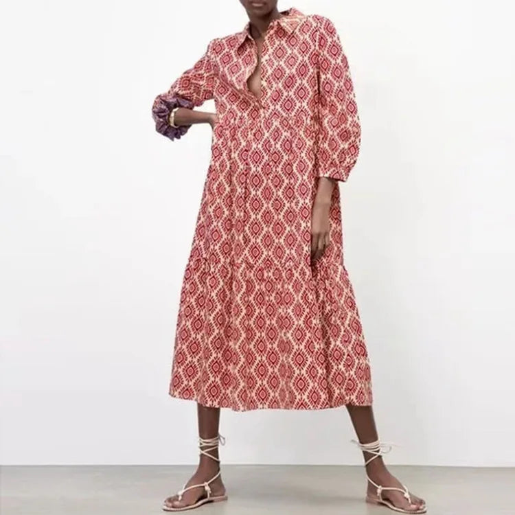 Adeline - Langärmeliges Kleid mit geometrischem Muster