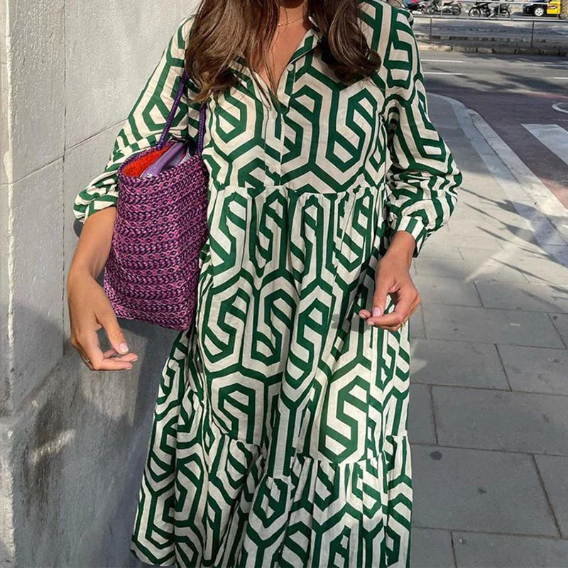 Adeline - Langärmeliges Kleid mit geometrischem Muster