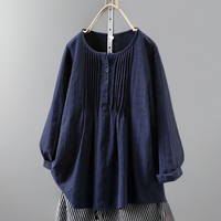 Lily™ - Handgenähte stilvolle lockere Bluse in Dunkelblau