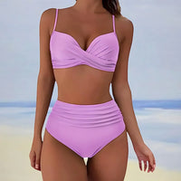 Abigail® | Wickel-Badeanzug-Set für Damen in Unifarben in Lila