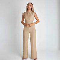 Hannah | Weites Bein Ärmellos Jumpsuit in Beige