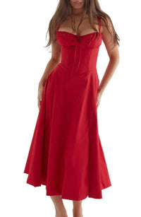 Merle - Midikleid mit tailliertem Oberteil und ausgestelltem Rock | Minikleid mit Spaghettiträgern in Rot