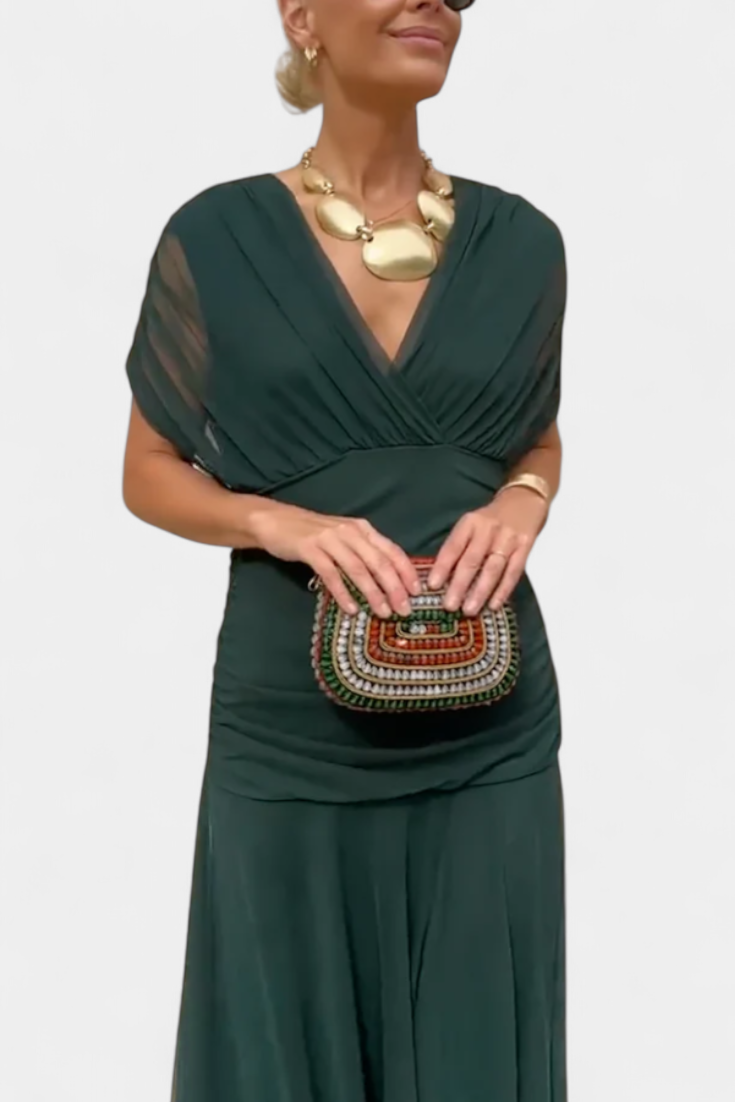 Alondra Maxikleid mit kreativem Blumenprint und V-Ausschnitt