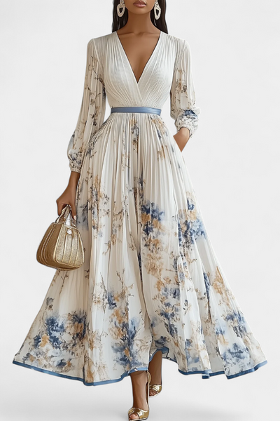 Phaedra Langes Plissiertes Chiffonkleid mit Puffärmeln