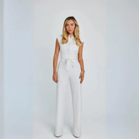 Hannah | Weites Bein Ärmellos Jumpsuit in Weiß