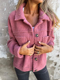 Carina | Damen Herbst Knöpfen Teddyjacke in Rosa