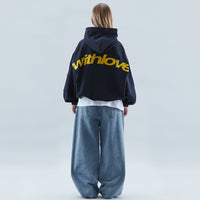 Petra | Damen Oversized Text Kapuzenpullover in Blau