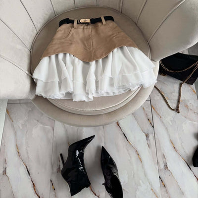 Damen Jeansminirock kombiniert mit plissierten Rüschen im Lagenschnitt - Yvette