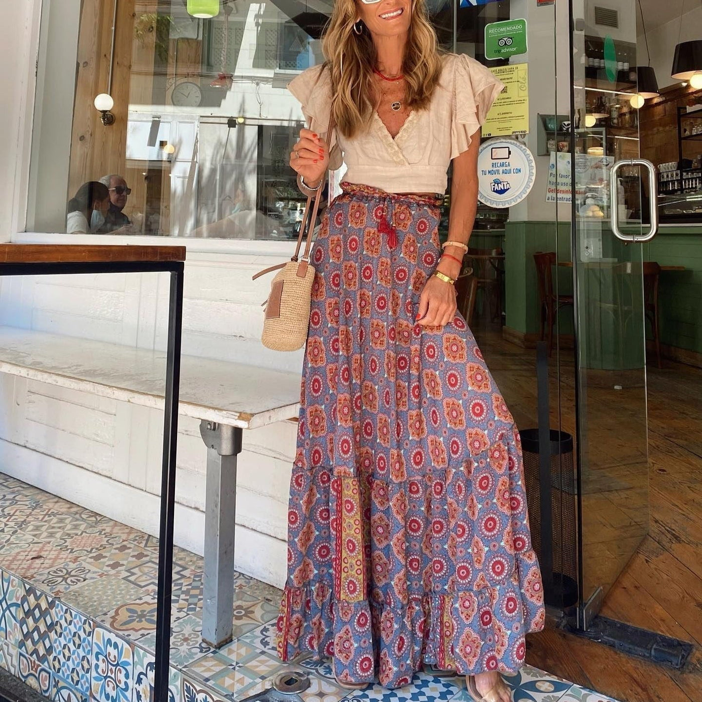 Langer Damenrock mit mehrfarbigem Paisleymuster und Bohème-Schnitt - Clémence