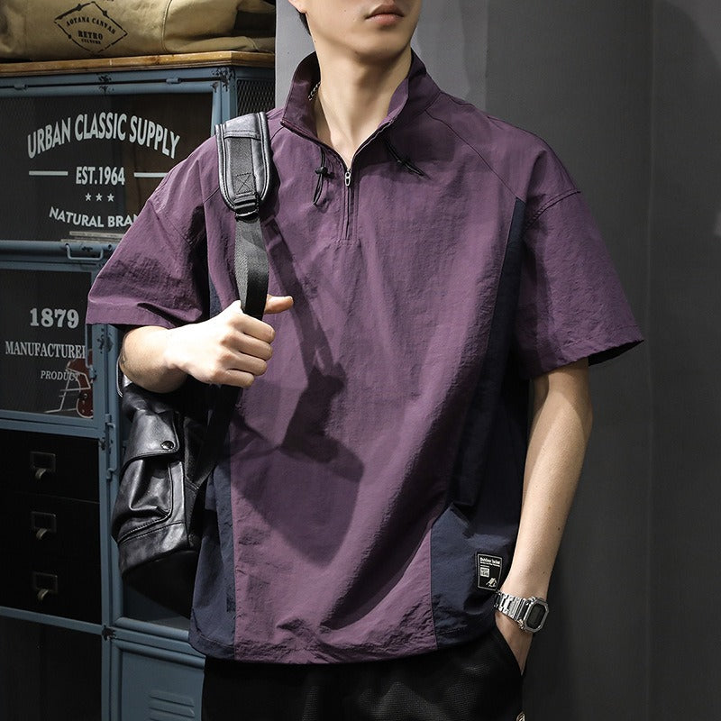 T-Shirt mit Neckholder aus technischem Crêpe mit halbem Reißverschluss für Herren - Cristiano