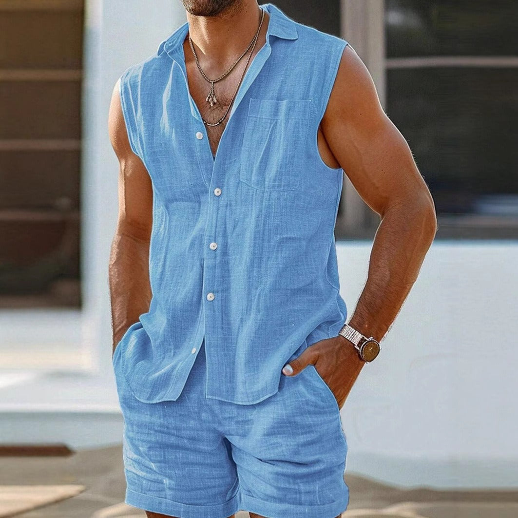 Sommerliches ärmelloses Leinenset für Herren - Alfredo