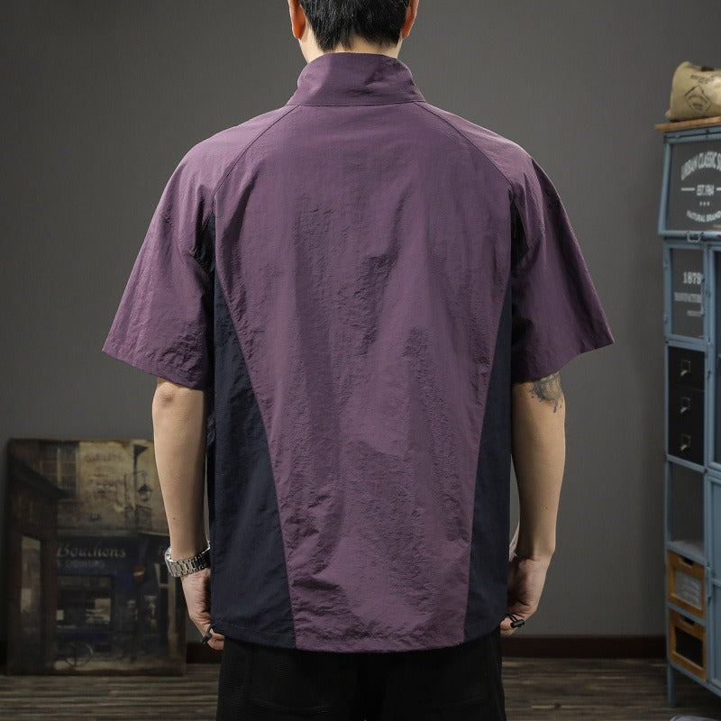 T-Shirt mit Neckholder aus technischem Crêpe mit halbem Reißverschluss für Herren - Cristiano