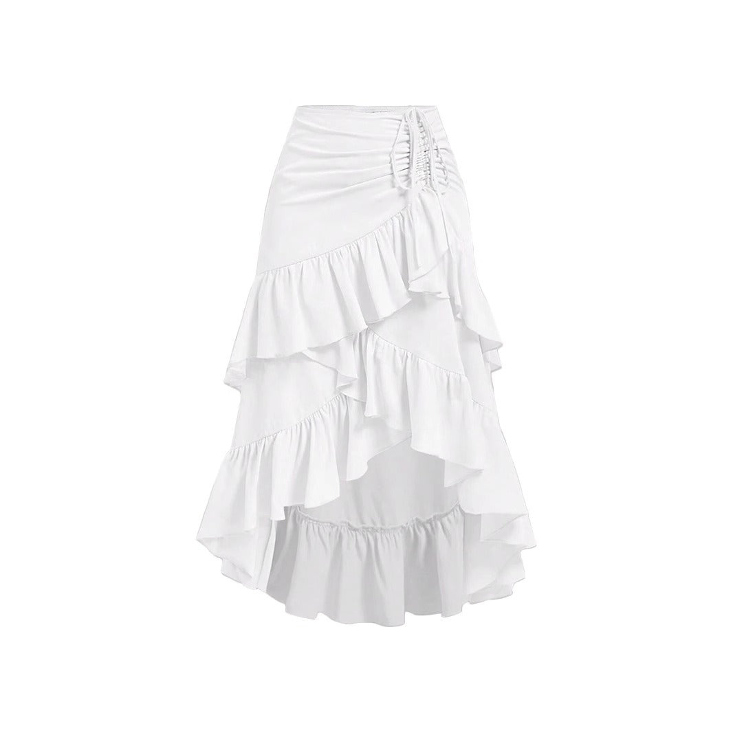 Damen Midirock mit asymmetrischen Rüschen und Seitenrüschen mit unregelmäßigem Schnitt - Nadège