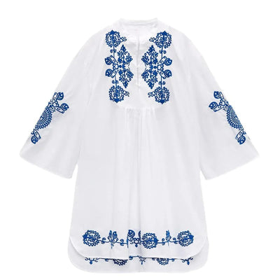 Kurzes besticktes Baumwollkleid im Ethno-Stil für Frauen - Irati