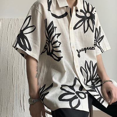 Herren-Kurzarmhemd aus Leinen mit kunstvollem Blumenmuster - Jörg