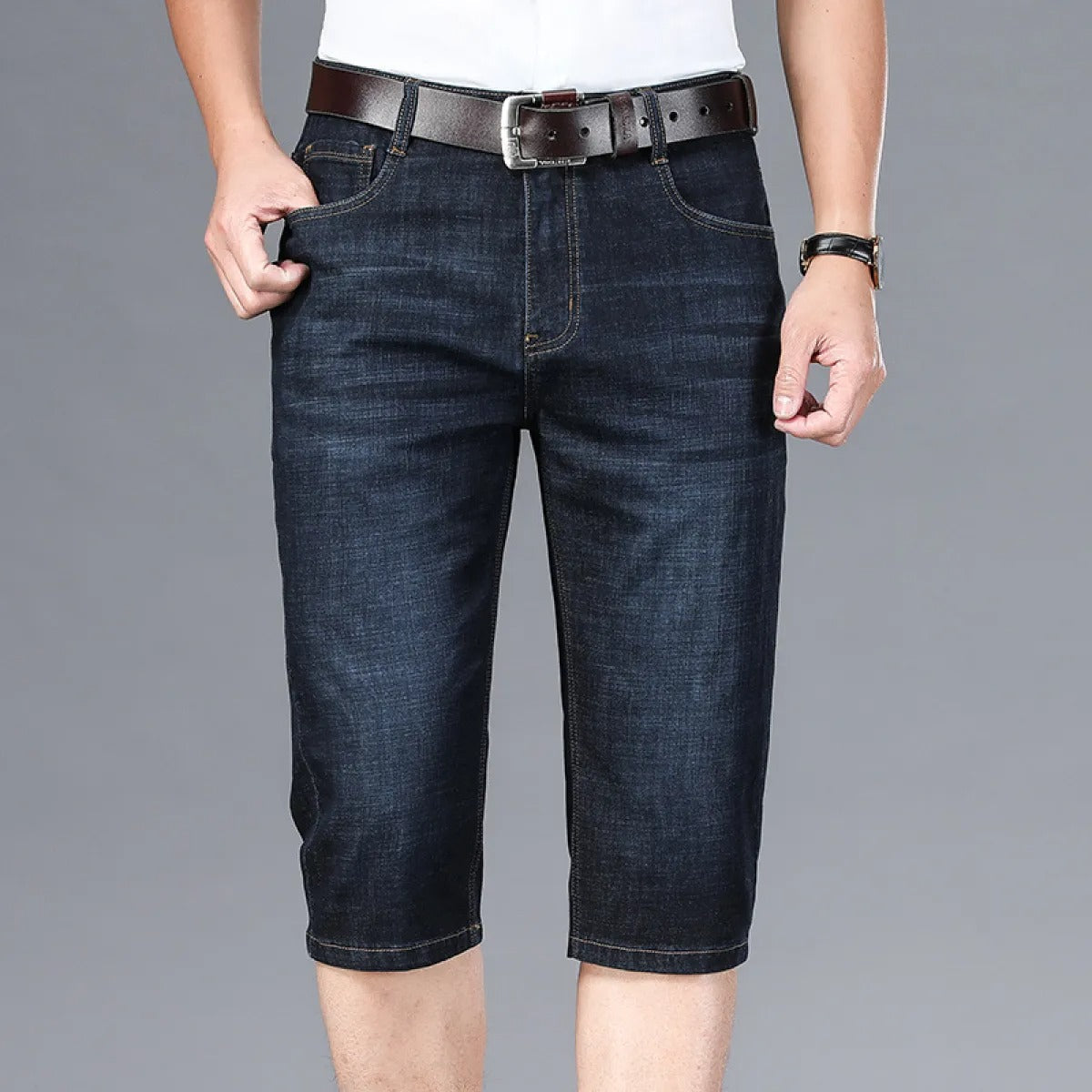 Herren-Bermuda-Shorts aus Stretch-Denim mit geradem Schnitt im Casual-Stil - Raul
