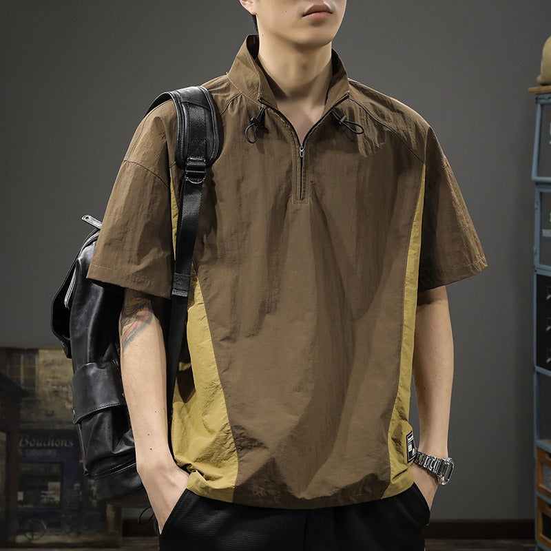 T-Shirt mit Neckholder aus technischem Crêpe mit halbem Reißverschluss für Herren - Cristiano