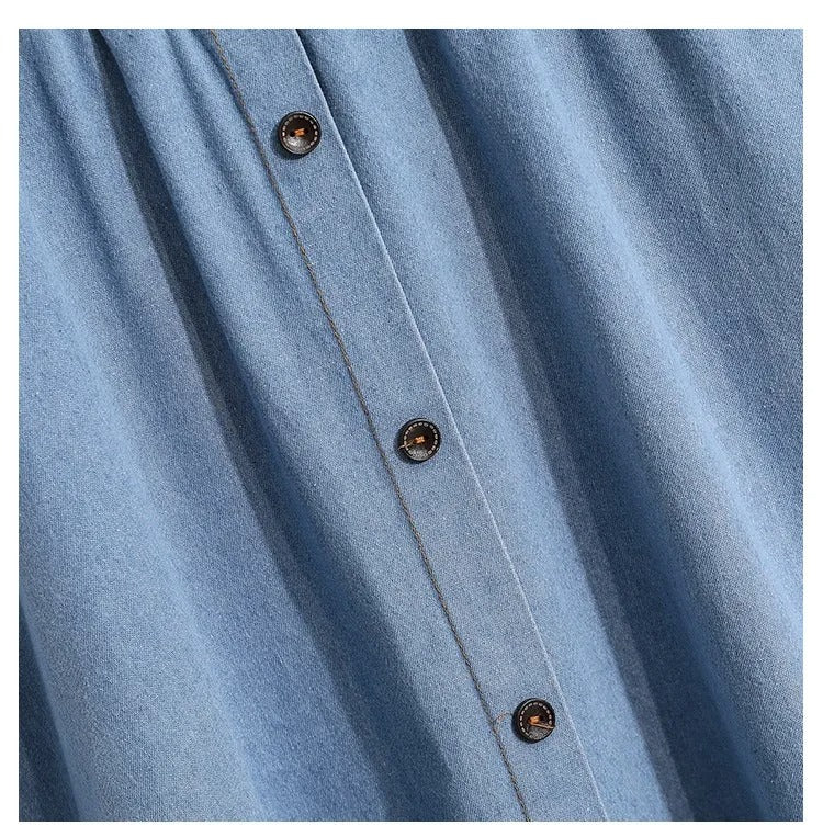 Damen Midirock Denim mit Gummizug in der Taille und Knöpfen - Renata