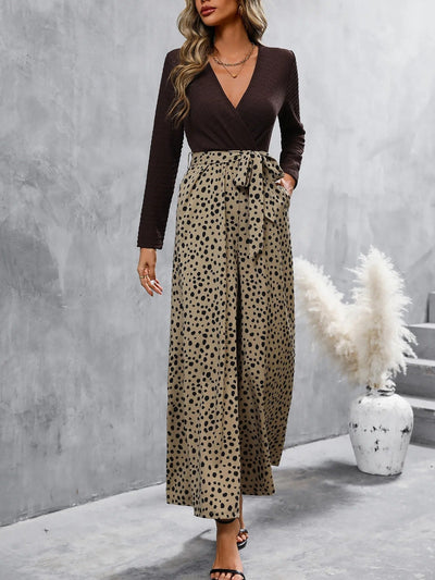 Damen Jumpsuit mit überkreuztem Ausschnitt und bedruckter Palazzohose - Pamela