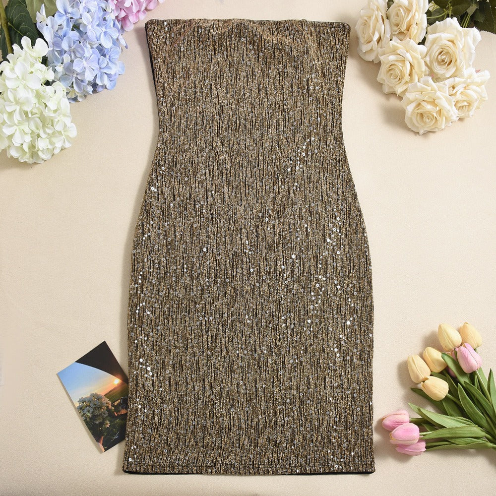 Kurzes trägerloses Paillettenkleid für Damen - Karla