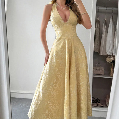 Midikleid für Frauen Jacquard elegant Neckholder-Ausschnitt - Mireille