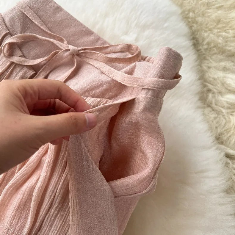 Damenhose aus fließendem Leinen mit hoher Taille im Palazzo-Stil - Mireya