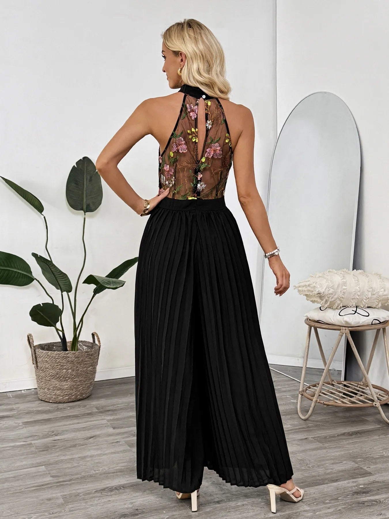 Damen Jumpsuit mit floraler Spitzenstickerei im Palazzo-Stil - Irma
